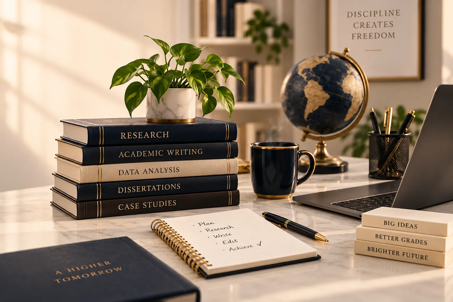 Professional academic research and study workspace